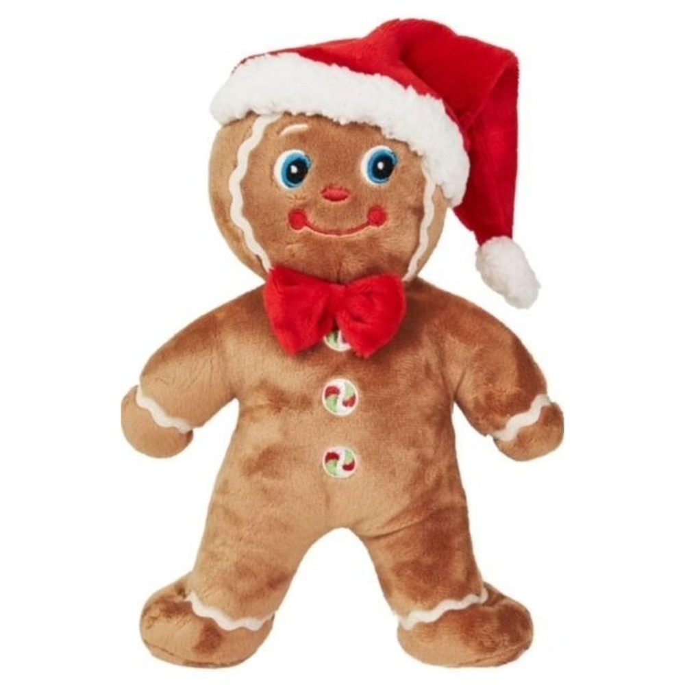 Bearington Collection Gingerbread Plush Toy With Santa Hat & Bow decoration,